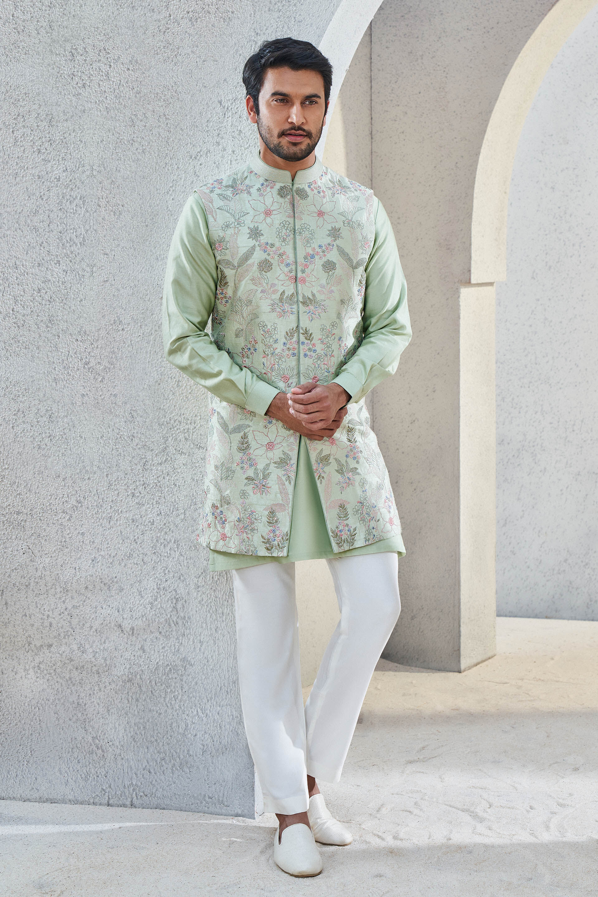 Dhruvam Nehru Jacket - Sage Green